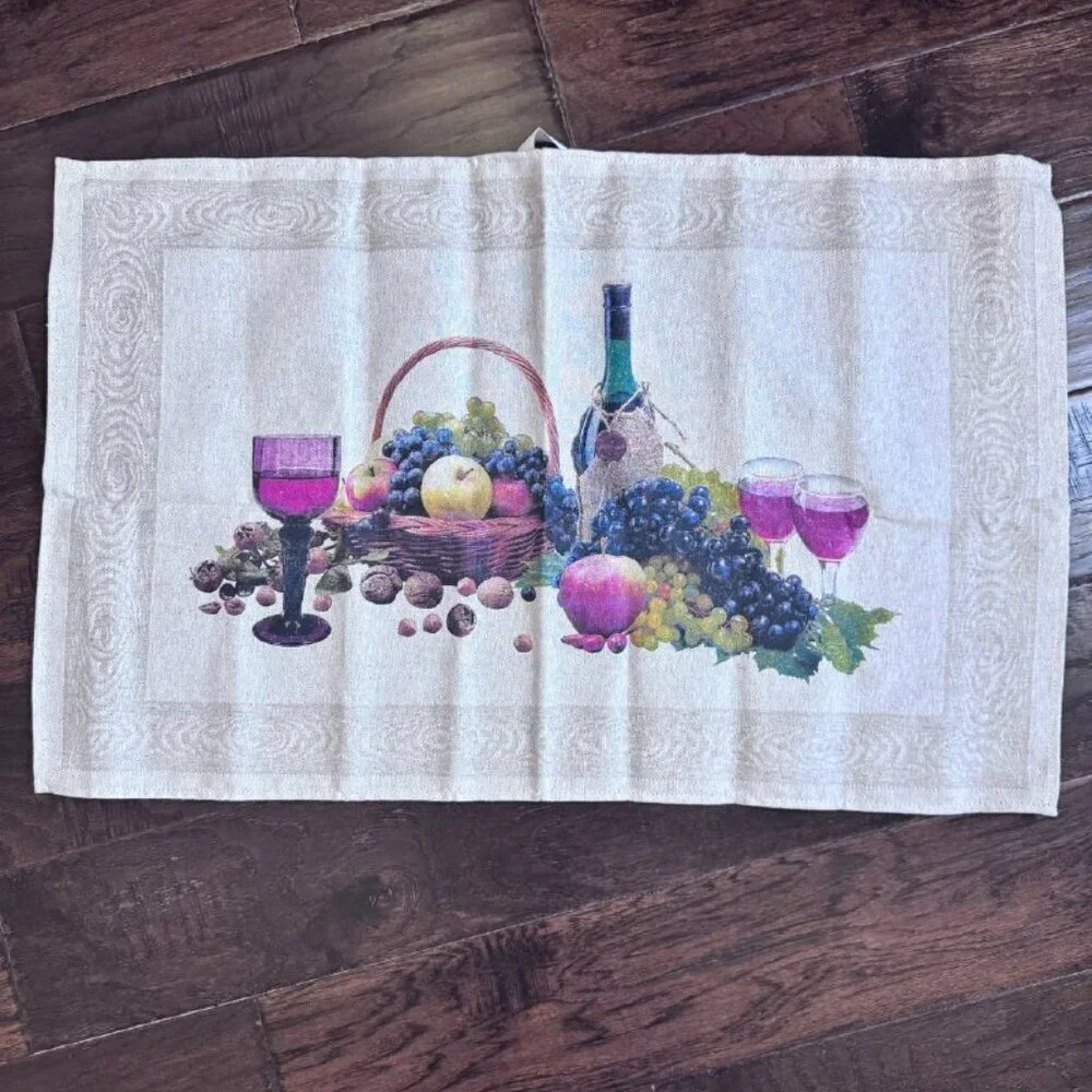 NWOT!  European Linen Kitchen Towel Set of 3 – Harvest & Wine Theme